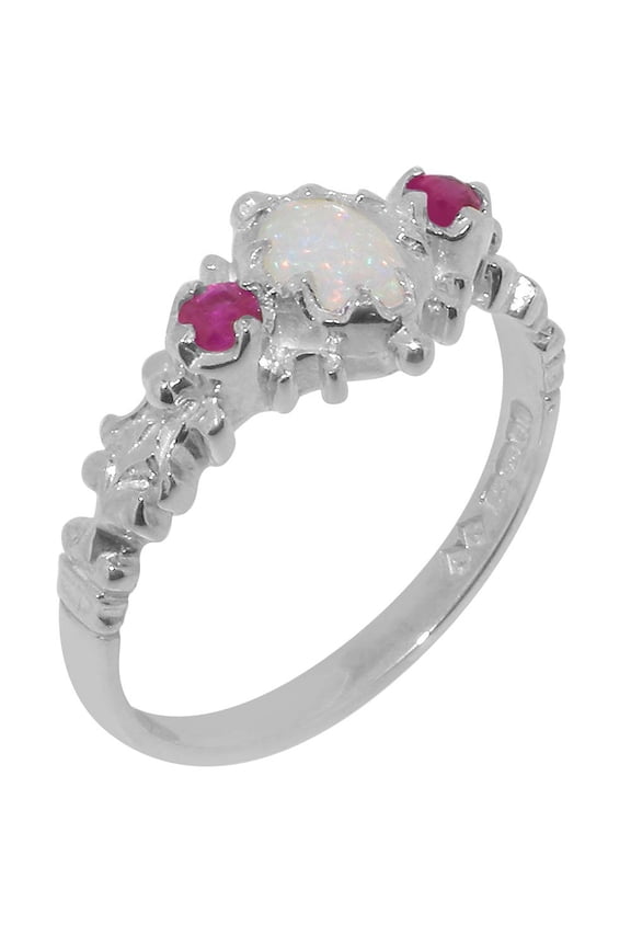 LBG British Made 925 Sterling Silver Opal & Ruby ring Womens Anniversary Ring - 33 size options - Size 11.75