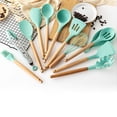 thumbnail image 2 of Mint Green Kitchen Utensil Non-Stick Wood Handle Cooking Utensil Premium Silicone Material Baking Spatula Spoon Kitchen Supplies, 2 of 3