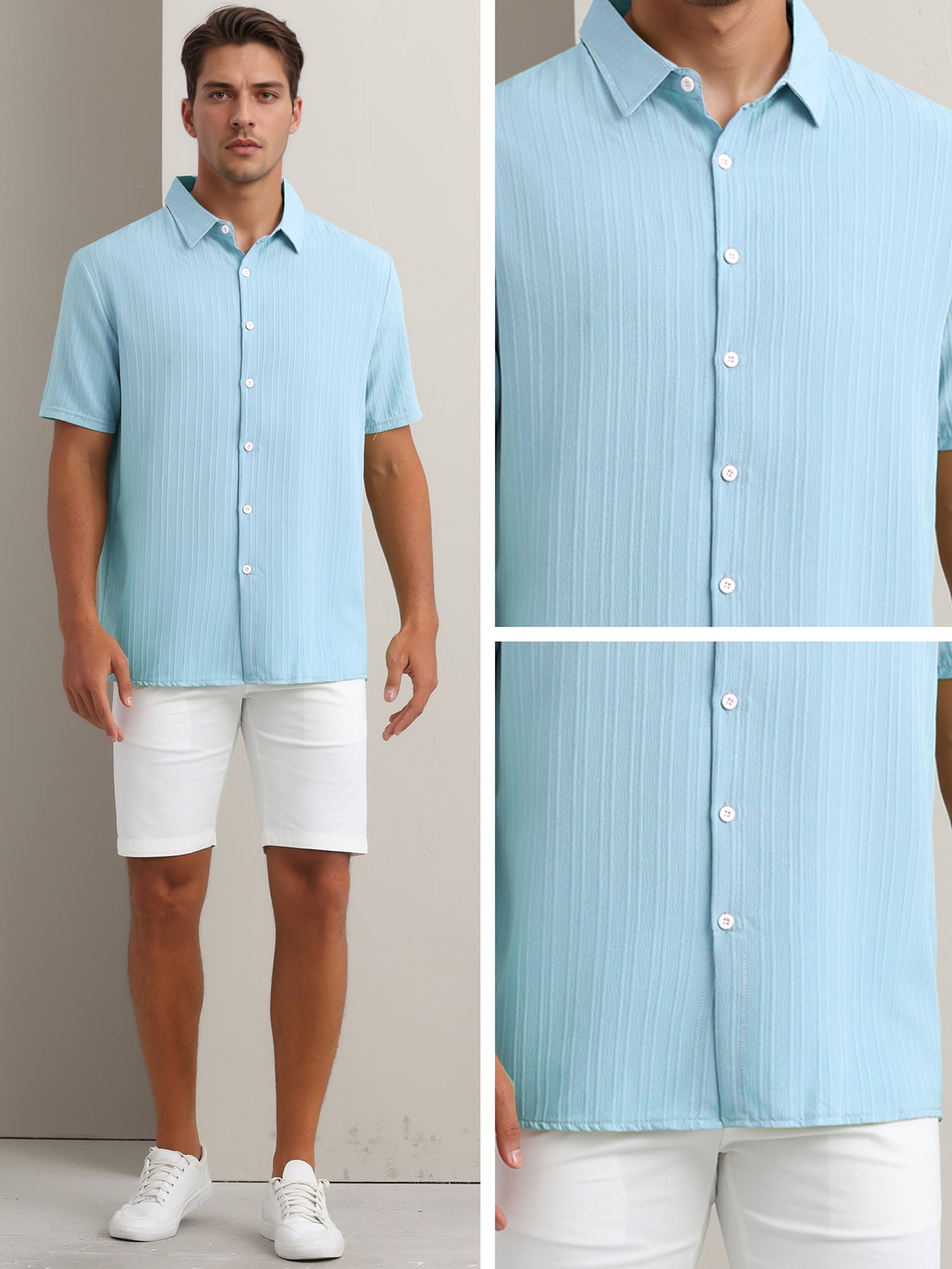 DARING DIVA Men's Short Sleeve Button Down Beach Summer Casual Shirt for Men S Blue