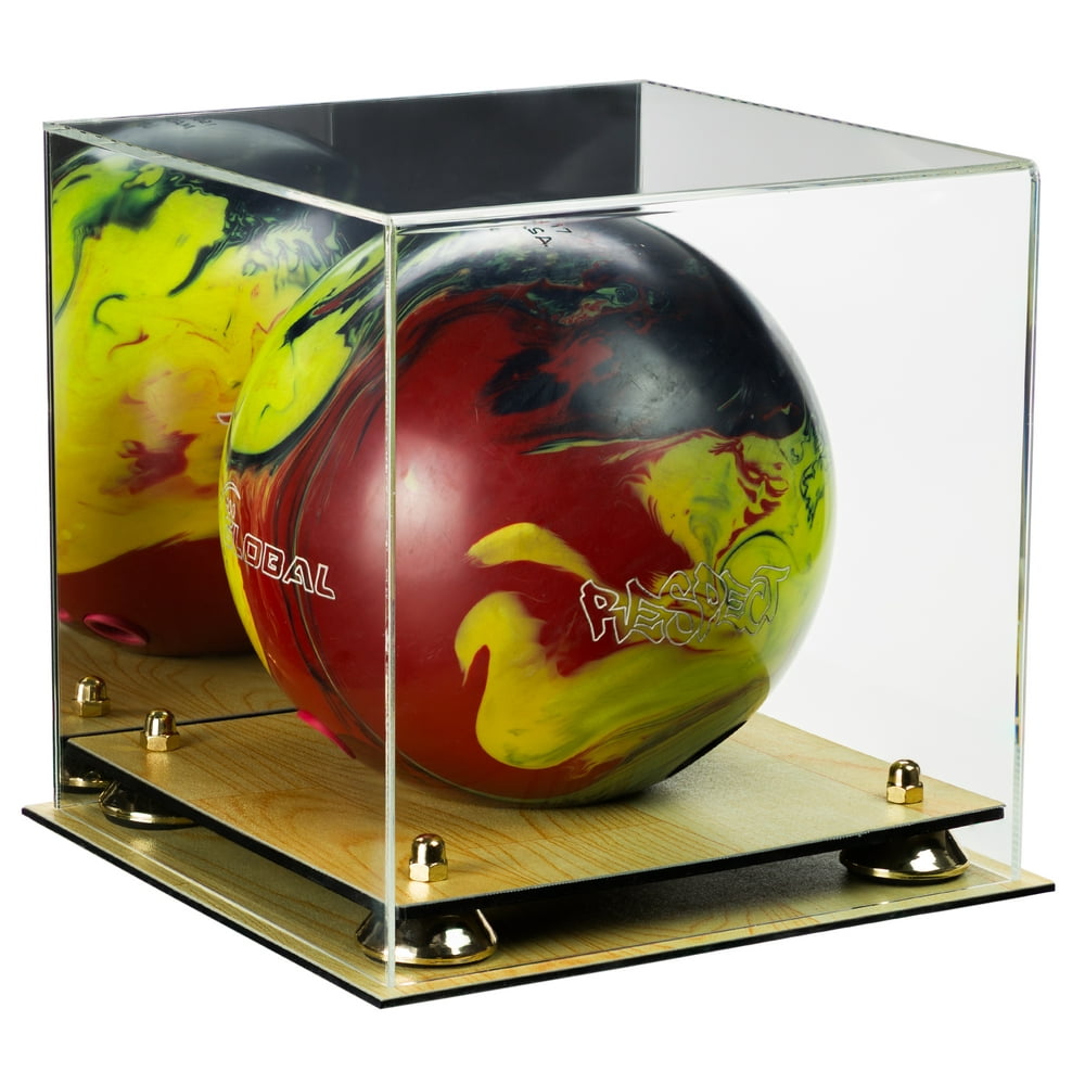 Deluxe Acrylic Bowling Ball Display Case with Mirror, Gold Risers and