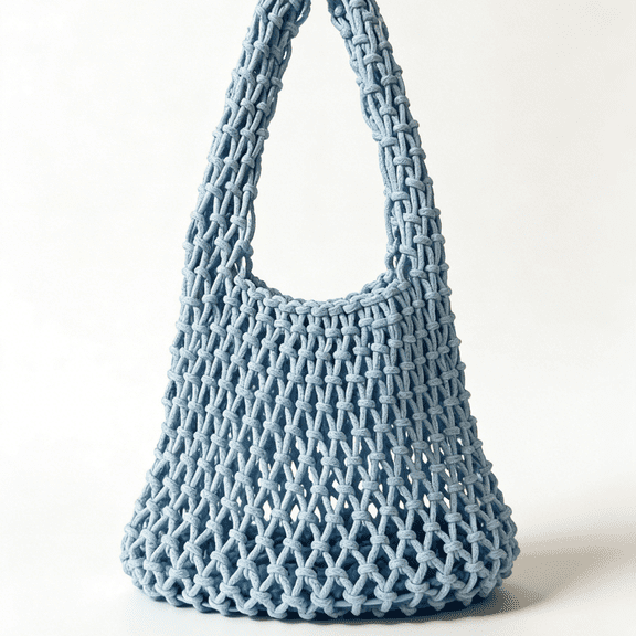 Candy Color Cotton Rope Hand-Woven Tote Bag - Hollow Mesh Beach Bucket Bag with Wrist Strap for Women, Vacation & Outing