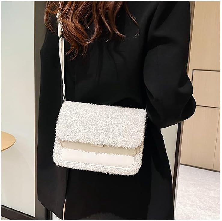 Plush Crossbody Bags for Women Small Crossbody Camera Bag Purse with Wide Strap Trendy Design Shoulder Square Bag