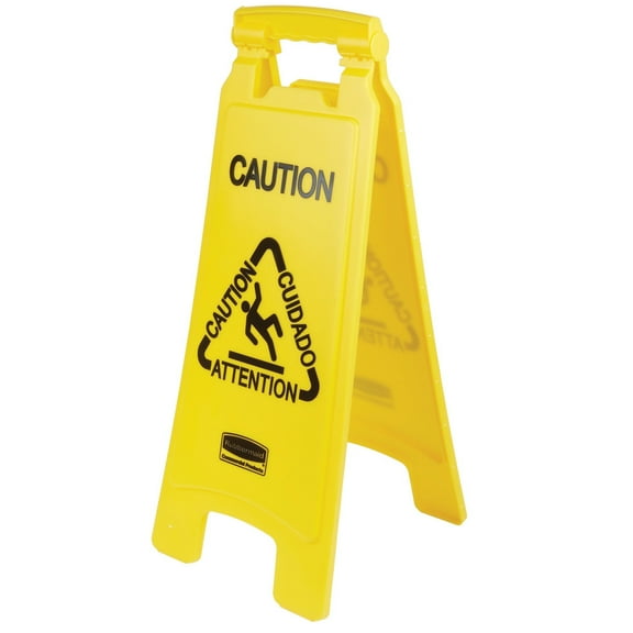 Rubbermaid Commercial, RCP611200YWCT, Multi-Lingual Caution Floor Sign, 6 / Carton, Yellow