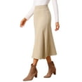 thumbnail image 4 of INSPIRE CHIC Women's Sweater Skirt Elastic High Waist Stretchy Ribbed Knit A-Line Midi Skirts Fall Winter Outfits S Apricot, 4 of 6