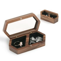 Casegrace Transparent Lid Wooden Jewelry Box Wedding Rings Jewelry Display Case Dual Compartments Storage Organizer Velvet Lining Jewellery Box