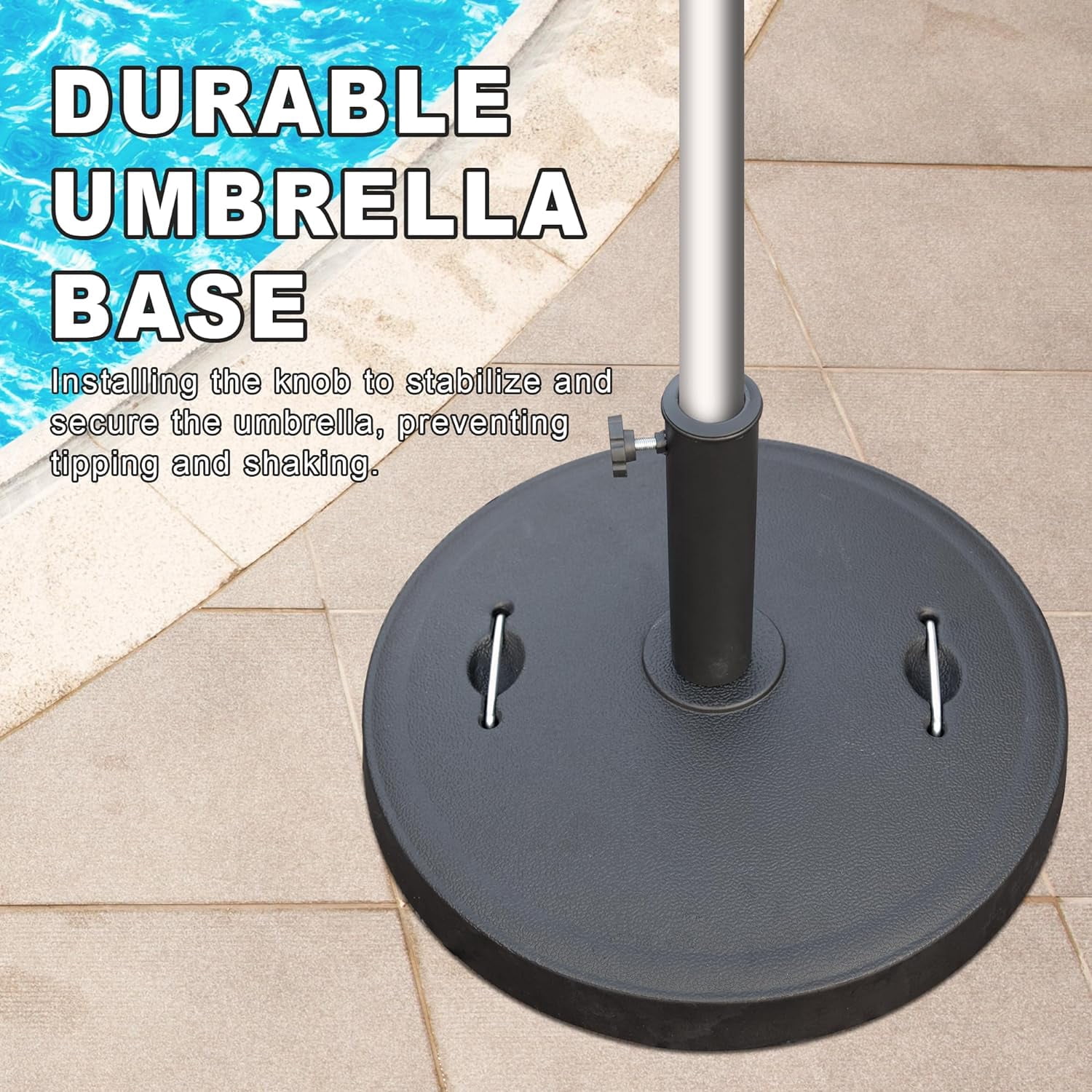 Domi Patio Umbrella Base, Umbrella Stand Base with Adjustable Knob and 2 Durable Handles, Patio Table Umbrella Base for Outdoor 1.5''~1.9'' Market Umbrella Heavy Duty Umbrella Holder, Black