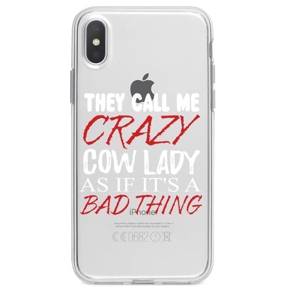 DistinctInk Clear Shockproof Hybrid Case for iPhone X / XS (5.8" Screen) - TPU Bumper Acrylic Back Tempered Glass Screen Protector - Crazy Cow Lady As If It's a Bad Thing