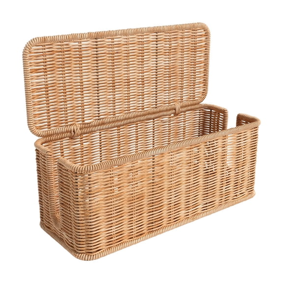 OIUR Rattan Cable Management Box Handwoven Cord Organizer Basket with 2 Slots Large Capacity Power Cords Hidden Box