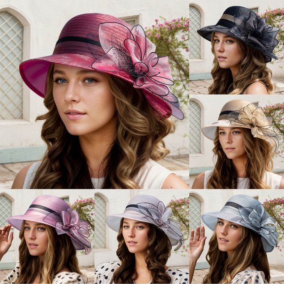 Beach Hats for Women Women Bridal Tea Party Wide Brim Summer Sun Hat Elegant Black M