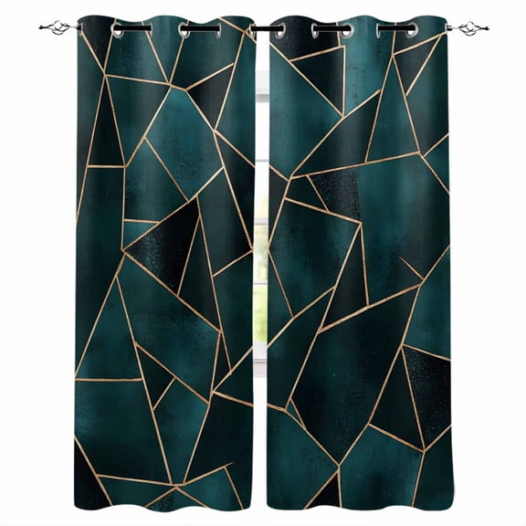 Dark Green Geometric Blackout Curtains for Bedroom/Living Room, Thermal Insulated Kitchen Curtains, Modern Abstract Art Grommet Darkening Window Treatment Drapes 52"x72"x2