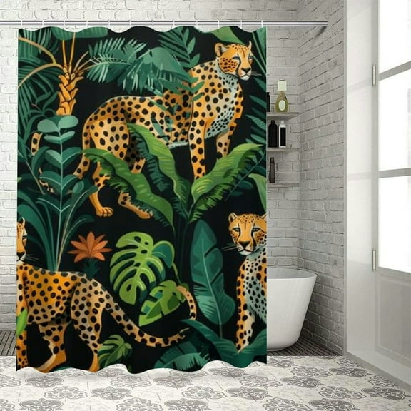 BCIIG Cheetah Leopard Jungle Bathroom Decor Set with Hooks, Colorful Luxurious Graphic Print Polyester Fabric Fashion Shower Curtain, Chic Modern Design 36x72