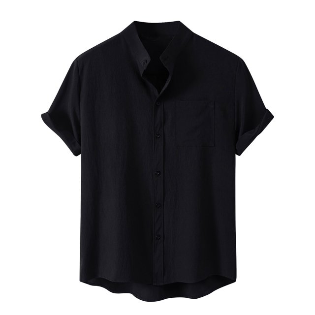 Yuzhih Summer Short Sleeve Shirts for Men Lightweight Button down Beach Tees Solid Color Shirts with Pocket