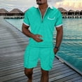 thumbnail image 2 of FhsagQ Men's Shirts Shirts for Men Male Casual Striped Gradient Ramp Print Two Piece Suit Zipper Short Sleeve Top Blouse Suit Drawstring Pocket Short Set Mens Shirts Trunks with Green XXXXXL, 2 of 4