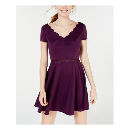 CITY STUDIO Womens Purple Short Sleeve V Neck Above The Knee Fit + Flare Dress Juniors 7