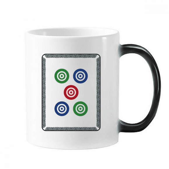 Mahjong Circle Dots 5 Tile Pattern Changing Color Mug Morphing Heat Sensitive Cup With Handles 350ml