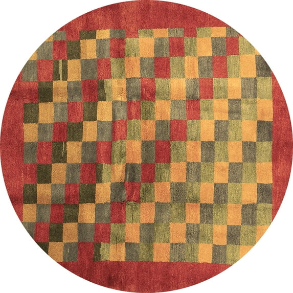 Ahgly Company Indoor Round Checkered Brown Modern Area Rugs, 3' Round