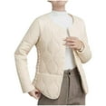 thumbnail image 3 of Women's Plus Size Quilted Jacket Casual V-Neck Solid Color Long Sleeved Parkas Coat S Oversized Puffer Coat(White 3XL), 3 of 6