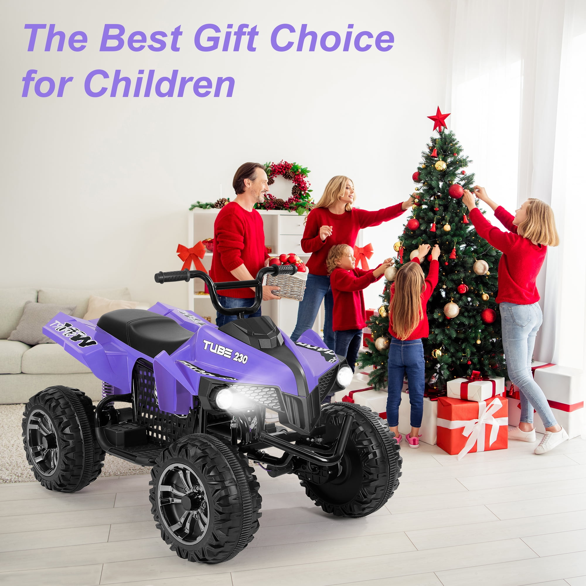 Neche 24V 2 Seater Ride on Toy, 4*200W Motors,9AH Battery Powered ,4-Wheeler Kids ATV with Bluetooth & LED lights, for Ages 3-8,Purple