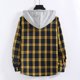 thumbnail image 5 of Camisas Casuales Para Hombre Camisa a cuadros para hombre Trend Hip Hop Cárdigan con capucha (Yellow, M), 5 of 6