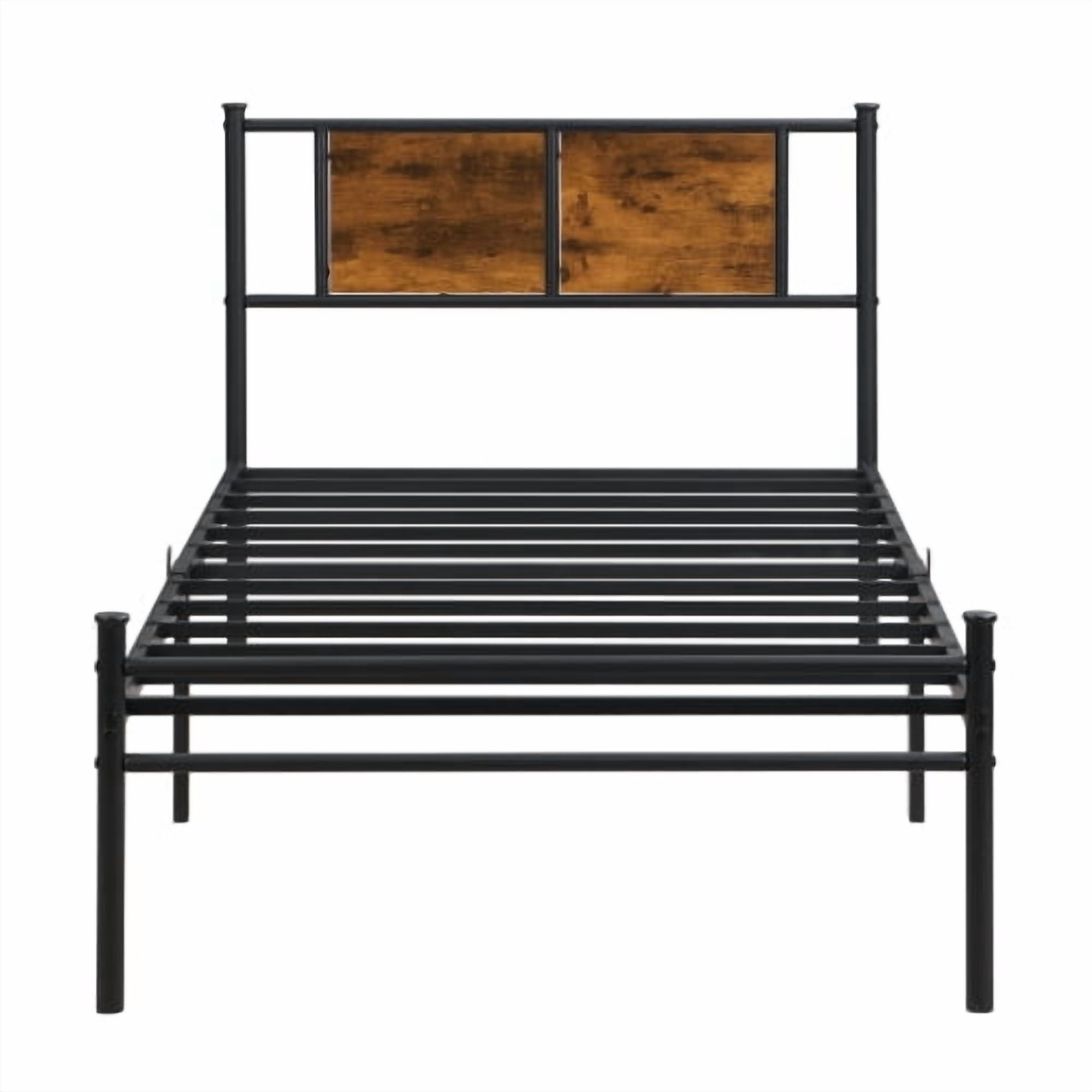 Euroco Metal Twin Size Bed Frame, Platform Bed with Wood Panel Headboard, Black
