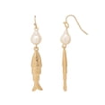 thumbnail image 3 of Time and Tru Women's Gold Tone Fish and Pearl Drop Earrings, Fashion Jewelry, 3 of 5