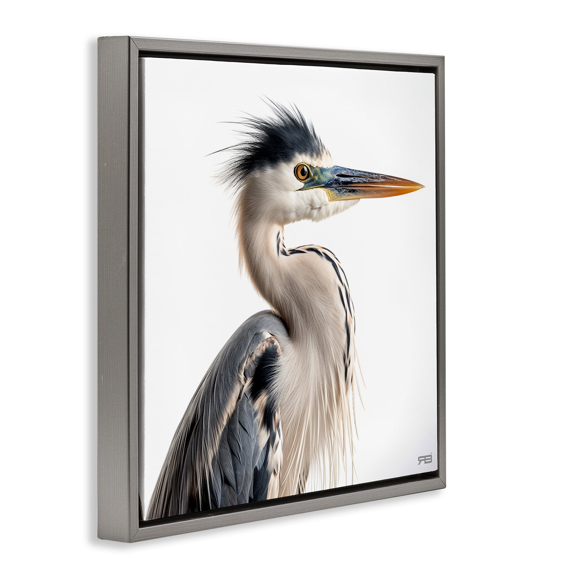 Stupell Industries Stoic Heron Looking Right Animals & Insects Painting Gray Floater Framed Canvas Art Print Wall Art, 25 x 25