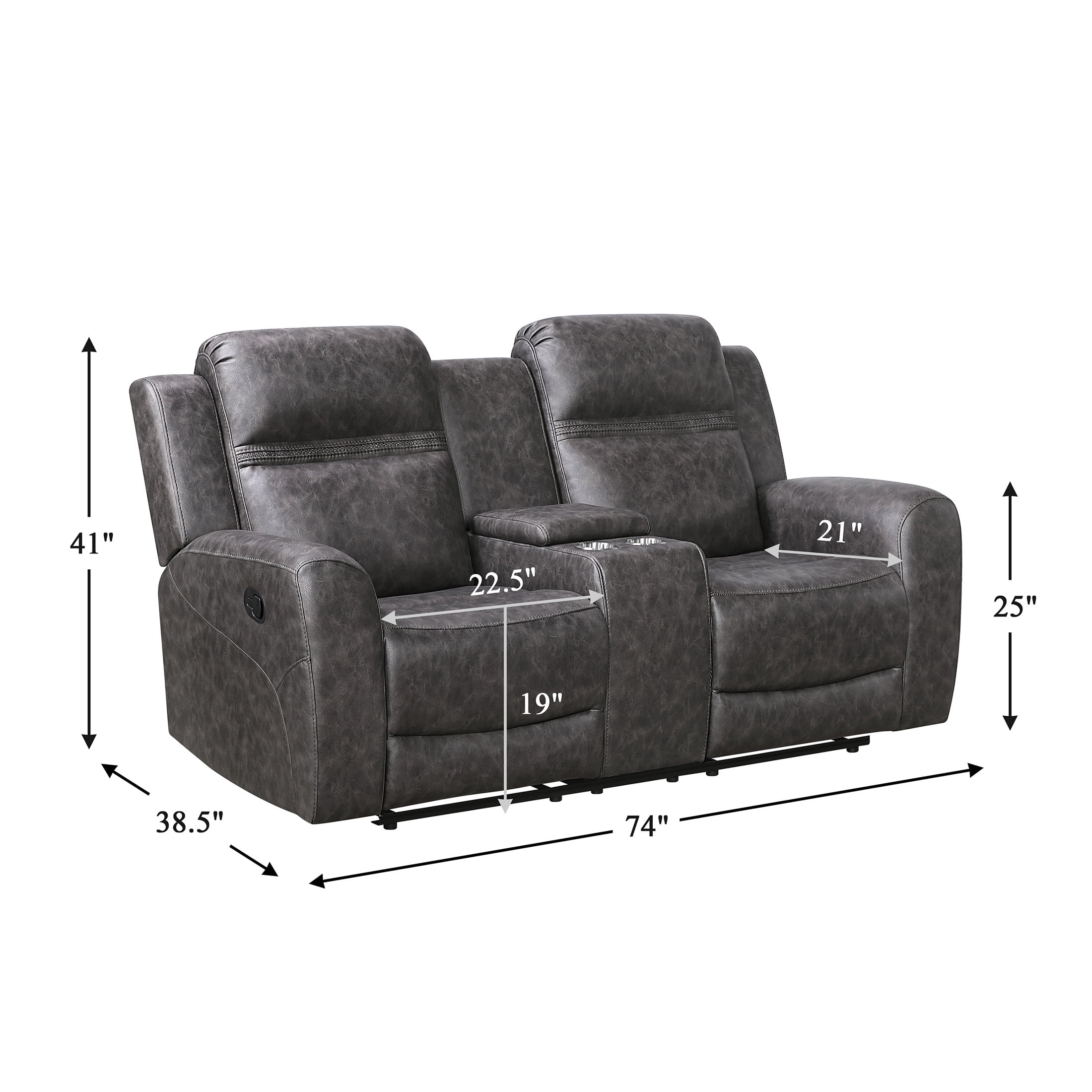 OakvillePark Vensley Microfiber Manual Double Reclining Love Seat with Center Console, Charcoal