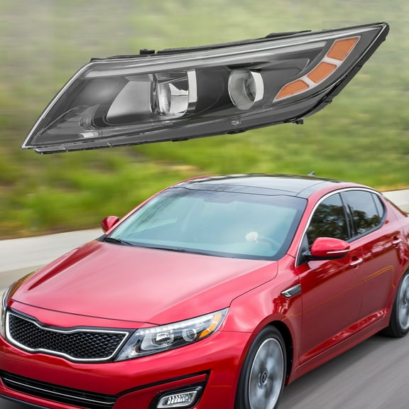 Left Front Headlight Assembly for 2014-2015 Kia Optima, Halogen H7 Low & High Beam, Black Housing, Clear Lens, Direct Replacement, Durable PC Material