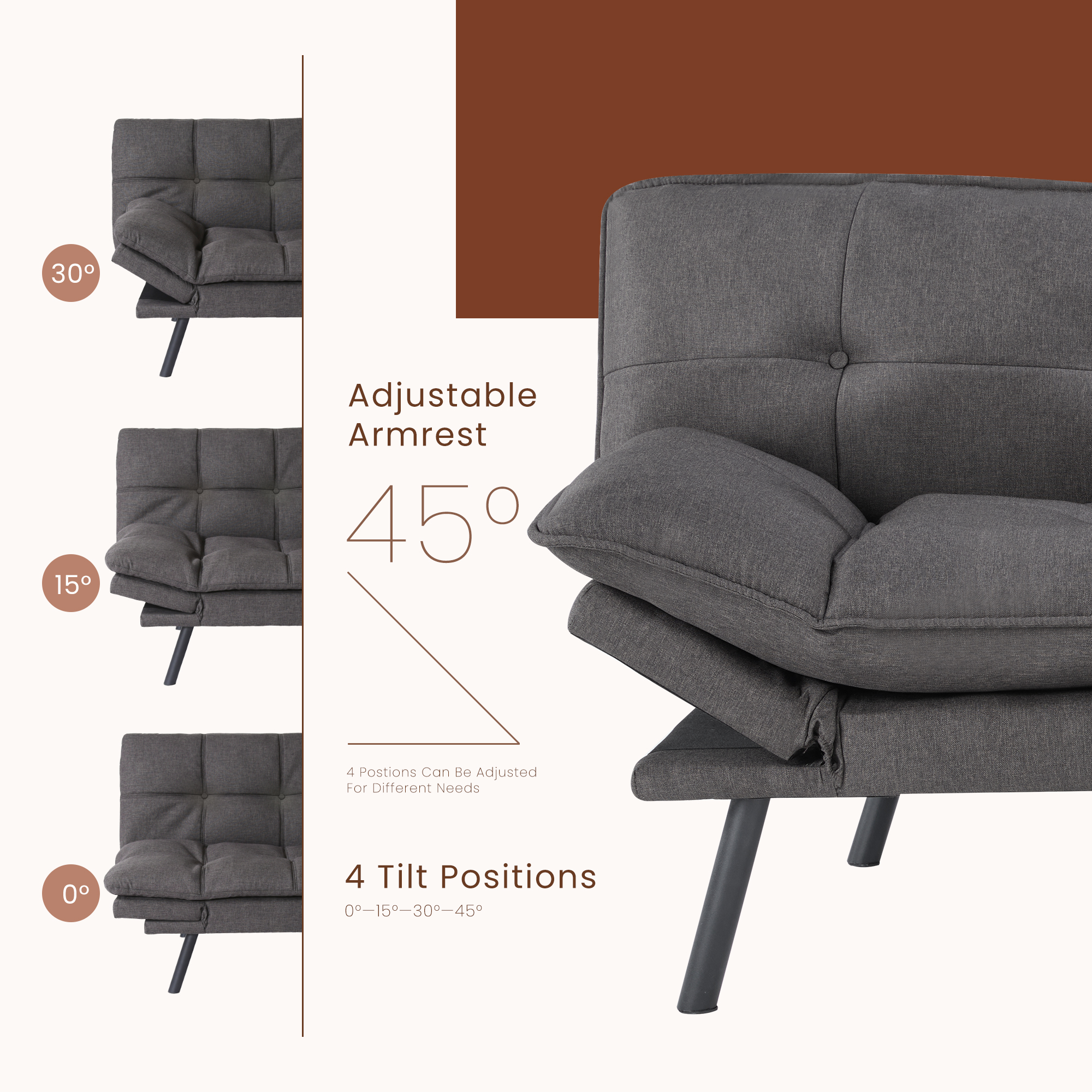 EDX Sofa Couch - Futon Sofa Bed, Full Size Futon, Sofa Sleeper, Modern Convertible Lazy Futon for Living Room, Small Space, Apartment Office, Grey