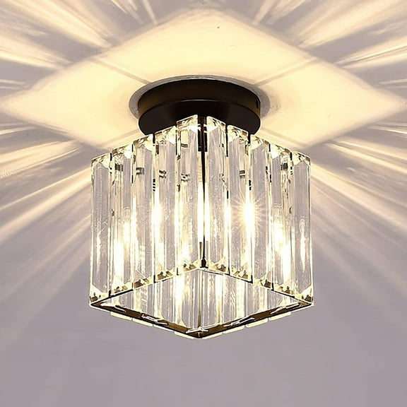 KCO Lighting Black Small Flush Mount Ceiling Light Mini Crystal Ceiling Lamp Modern Entryway Hallway Light Fixture