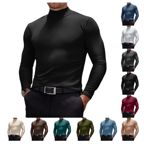 Mens Mock Neck Sweater Long Sleeve Shirts Slim Fit Pullover Thermal Lightweight Undershirts Casual Tops