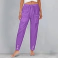 thumbnail image 5 of Linen Capris Pants for Women,High Elastic Waisted Drawstring Crop Trouser,Straight Wide Leg Cropped Pant with Pockets Purple L, 5 of 5