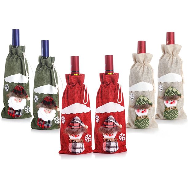 Juego de 6 botellas de vino navideñas, bolsa de regalo para botellas navideñas, bolsas de vino, bolsa para botellas de vino navideñas para fiestas navideñas, festivales en casa, decoraciones de Pascua