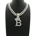 thumbnail image 3 of iJewelry2 Kings and Queens Crowned Initial Letter B Crystals Pendant Silver-tone Cuban Linked Chain Necklace, 3 of 3