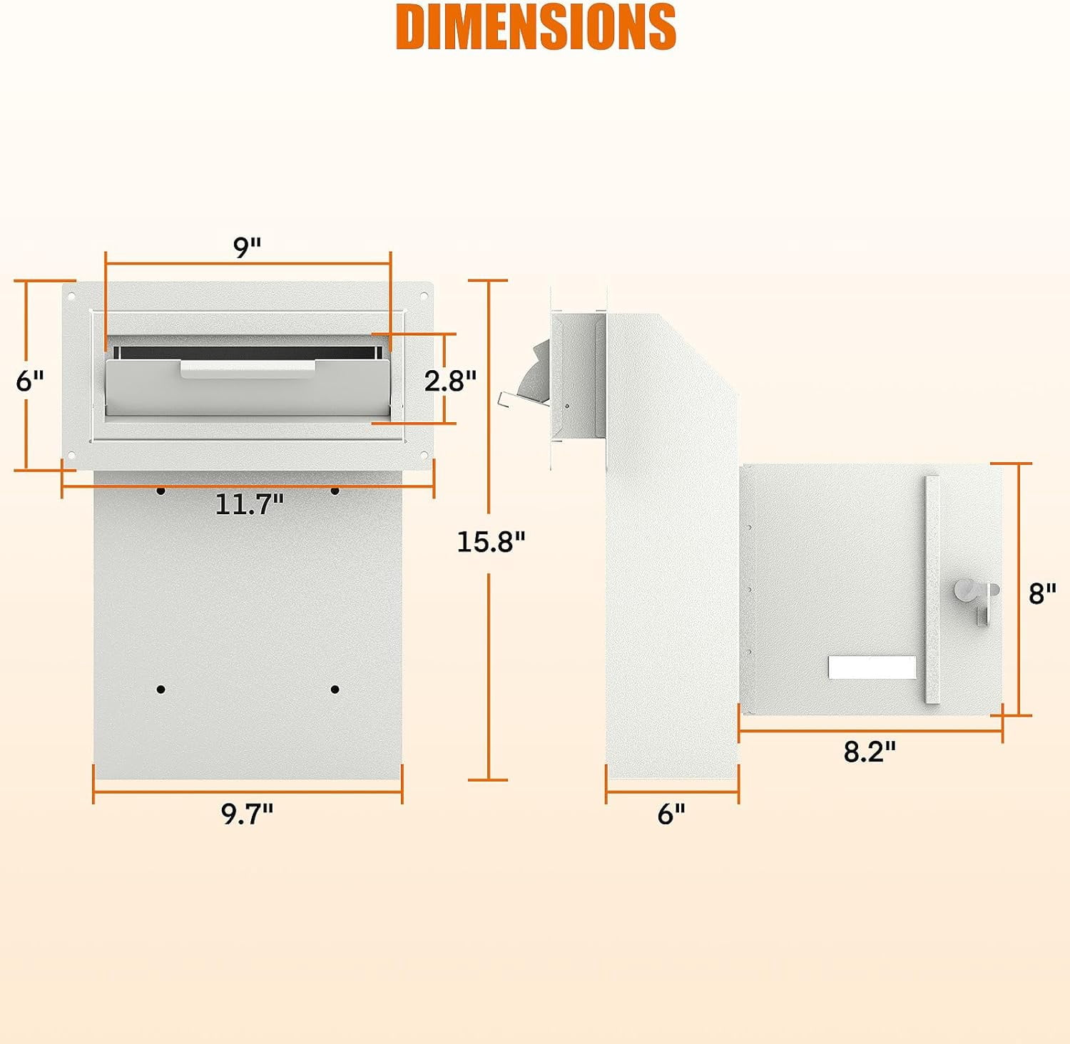 Metateel Door Drop Box for Mail, Rent, Deposit, and Night Key - Through The Door Locking Steel Mailbox with Rear Access | 9.75” L x 4.25” W x 14.75” H (White)