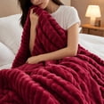 thumbnail image 5 of Plush Faux Rabbit Fur Throw Blanket – 60" × 80" Thick & Warm, Ultra Soft Fluffy Blanket for Couch, Bed, Sofa, Ideal Gift for Women (Burgundy), 5 of 7