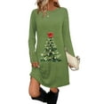 thumbnail image 2 of Women's Fashion Casual Dress with Pockets, Decorative Buttons, Christmas Prints, Round Neck and Long Sleeves for Practical Holiday Wear,Army Green,L, 2 of 6