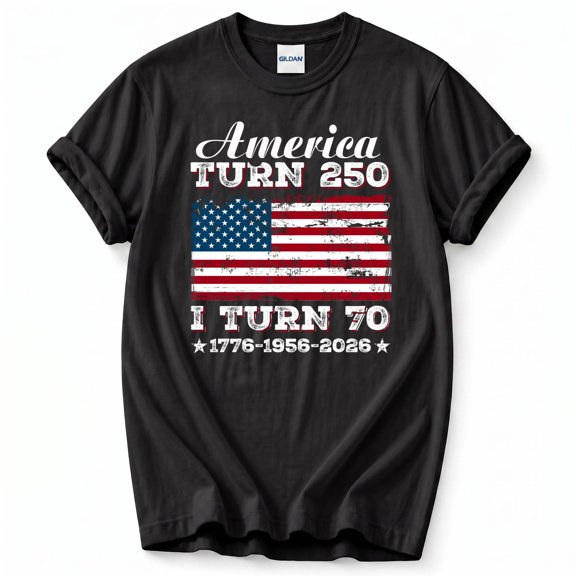 America Turns 250 I Turn 70 T-Shirt – Patriotic 70th Birthday Theme – Independence Day Gift