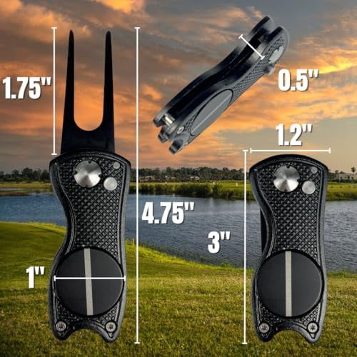 JARTC 5-in-1 Black Metal Golf Divot Tool with Magnetic Ball Marker, Includes Divot Repair Tool & Ball Marker