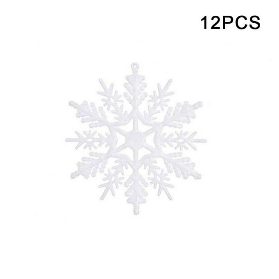 12pcs White Snowflake Ornaments Plastic Glitter Snow Flakes Ornaments for Winter Christmas Tree Decorations 4 inch Size Varies Craft Snowflakes