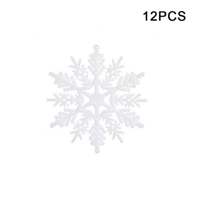 12pcs Snowflake Ornaments Plastic Glitter Snow Flakes Ornaments for