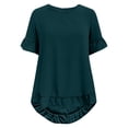 thumbnail image 6 of Yubnlvae Oversized Collared Blouse - Short Sleeve Ruffle Detail Casual Shirt (Breathable Cotton | Relaxed Fit | Button-Front | Everyday Wear) (Dark blue | L), 6 of 7
