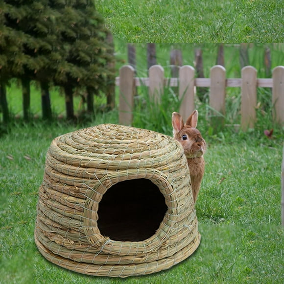Refugio de Juego para Conejos: Escondite de Paja Duradero y Cómodo con Juguetes para Masticar - Casa de Mimbre Hecha a Mano, Cama Acolchada Estable Pequeño