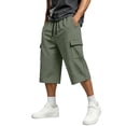 thumbnail image 2 of Men's Capri Pants Elastic Waist Drawstring Solid Color Multi-Pocket Sports Capris Outdoor Gym Workout, 2 of 5
