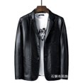 thumbnail image 5 of Chaqueta de cuero PU para hombre, chaqueta ajustada con cuello de traje para motocicleta, estilo coreano a la moda, suaviza tu silueta, novedad de 2023, 5 of 5