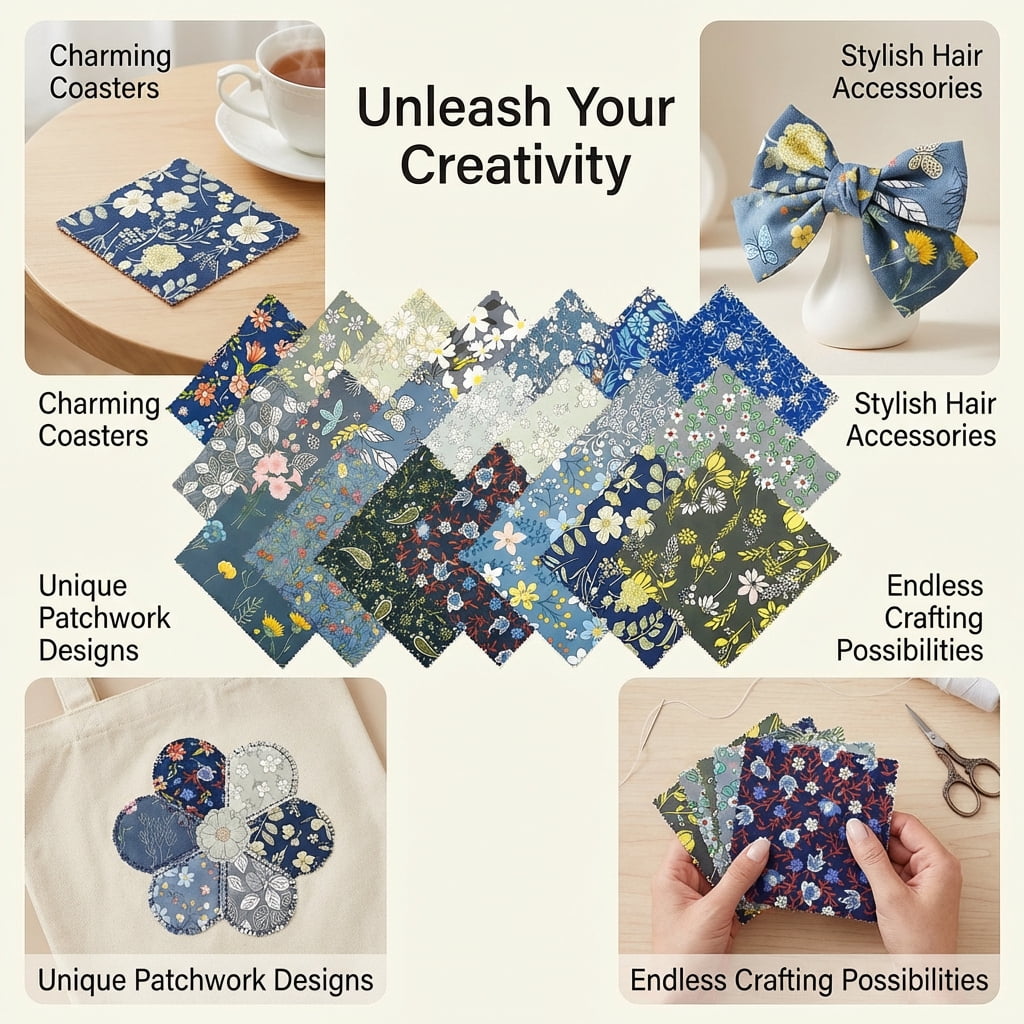 iMzoon 42Pcs Fabric Squares 10" Wavy Edge Precuts Cotton Fat Quarters for Quilting Supplies & Sewing, Floral Quilt Layer Cakes Style,Dark Vintage Floral
