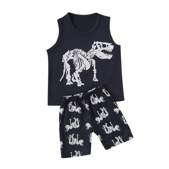 BOOMNY Baby Boys 2 Peice Pajamas Sets Dinosaur Graphic Sleeveless Sleepwear Tops Shorts Pjs Set for Kids Cozy Loungewear Homewear