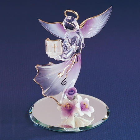 Glass Angels Figurines Lavender Angel Bible Glass Figurine Religious Baptism/christening/communion For Women Gift Set ()