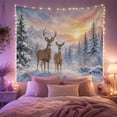 thumbnail image 2 of Buck and Doe Among Snowy Evergreens at Sunset, Peaceful Watercolor for Wildlife Fans, Deer Mountain Art, Housewarming Gift, Tapestry Wall Hanging for Bedroom and Living Room, 2 of 7