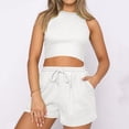 thumbnail image 3 of 2024  Summer New Sleeveless Waffles Set Solid Color Vest Fashion Casual Short 2-piece Set for Women, 3 of 7
